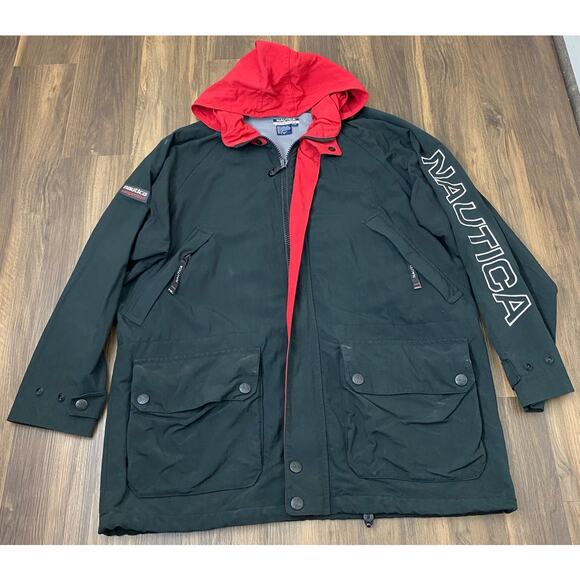 VTG Men Nautica Competition nylon sailing hooded windbreaker jacket coat, L